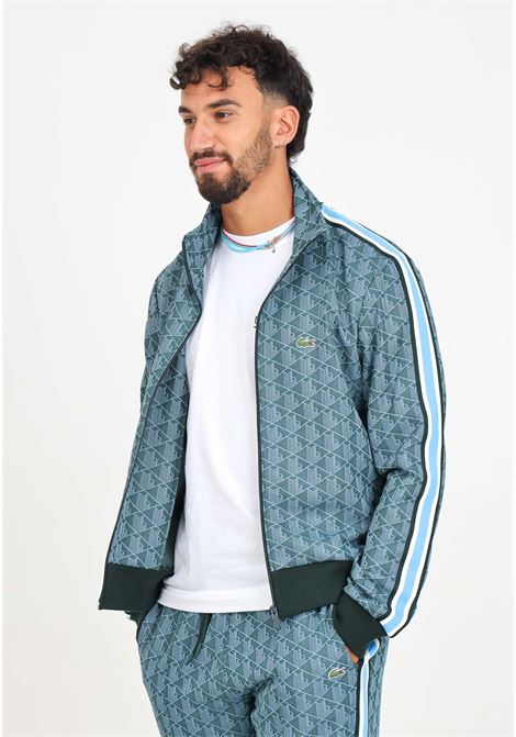 Felpa con zip monogramma Parigi verde e azzurra da uomo LACOSTE | SH1368IB4