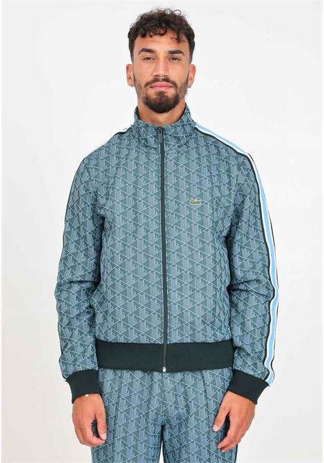 Felpa con zip monogramma Parigi verde e azzurra da uomo LACOSTE | SH1368IB4