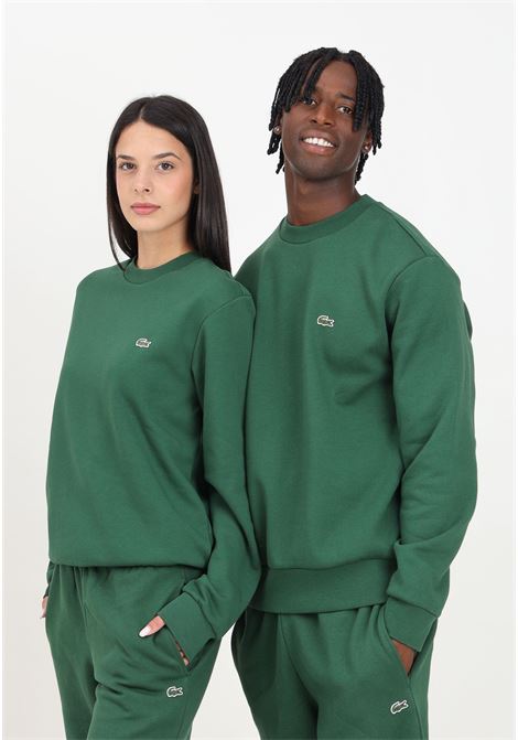 Felpa girocollo verde per uomo e donna con patch coccodrillo LACOSTE | SH9608132