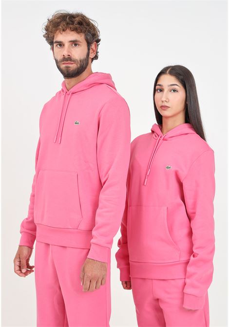 Felpa con cappuccio rosa per uomo e donna rifinita con ricamo coccodrillo LACOSTE | SH96232R3