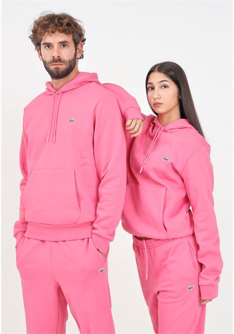 Felpa con cappuccio rosa per uomo e donna rifinita con ricamo coccodrillo LACOSTE | SH96232R3