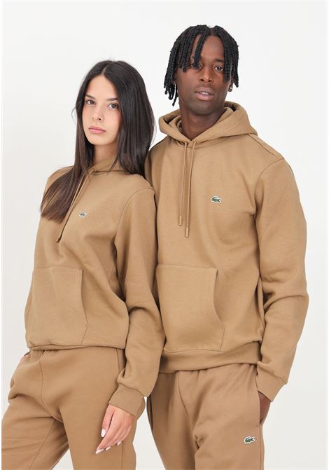 Felpa con cappuccio beige per uomo e donna rifinita con ricamo coccodrillo LACOSTE | SH9623SIX