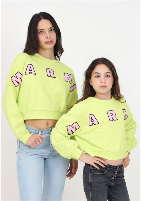 Fluorescent yellow crewneck sweatshirt for women and girls with oversized logo embroidery MARNI | M01193M00RE0M220