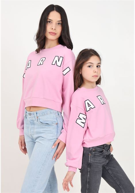 Women's pink crewneck sweatshirt with oversized logo embroidery MARNI | M01193M00RE0M345