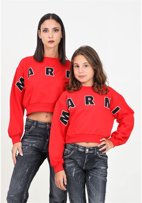 Felpa girocollo rossa per donna e bambina con ricamo logo MARNI | M01193M00RE0M416