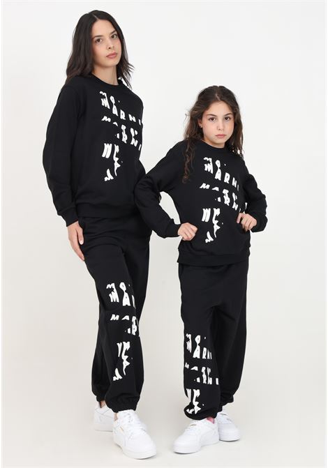 Pantalone sportivo nero per donna e bambina con stampa a contrasto MARNI | M01219M00RE0M900