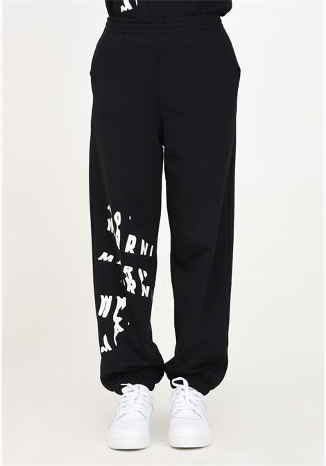 Pantalone sportivo nero per donna e bambina con stampa a contrasto MARNI | M01219M00RE0M900