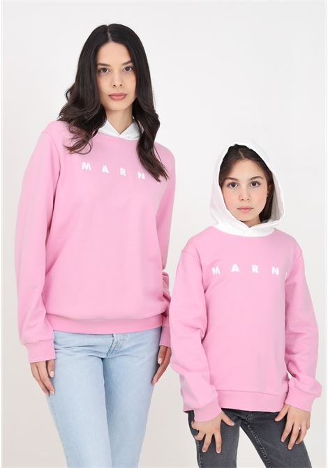Pink sweatshirt for women and girls with hood and logo MARNI | M01222M00NF0M345
