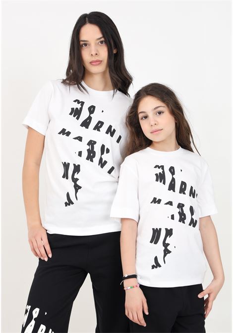 T-shirt a manica corta bianca per donna e bambina con stampa MARNI | M01226M00RF0M110