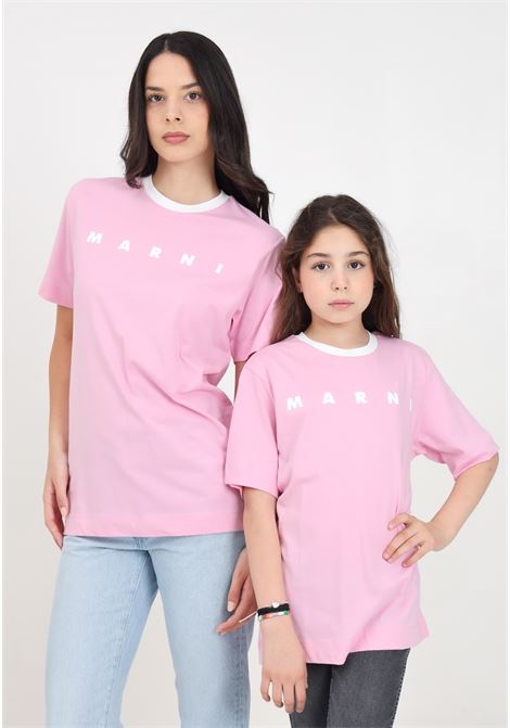 Pink short-sleeved T-shirt for women and girls with logo print MARNI | M01228M00L90M345