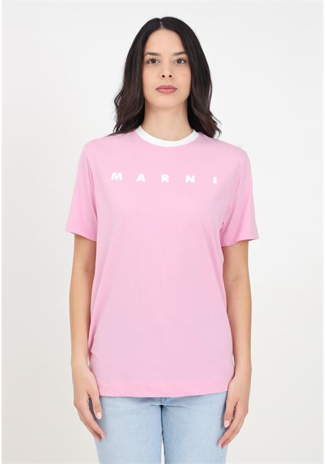T-shirt a manica corta rosa per donna e bambina con stampa logo MARNI | M01228M00L90M345