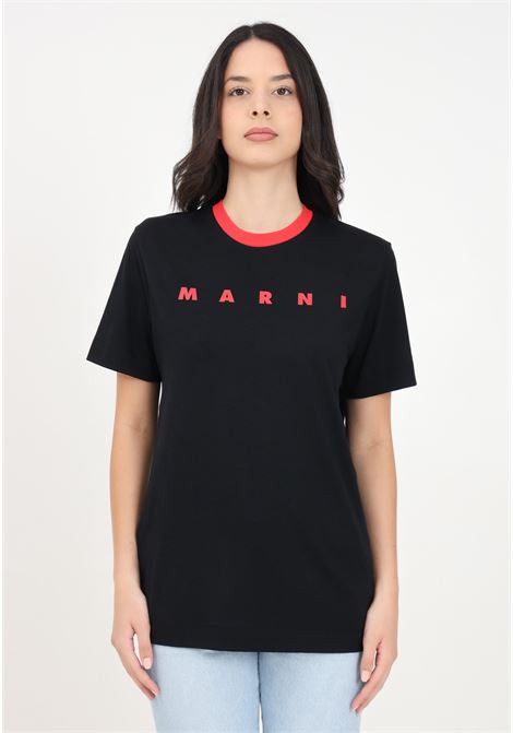 Black short-sleeved T-shirt for women and girls with logo print MARNI | M01228M00L90M900