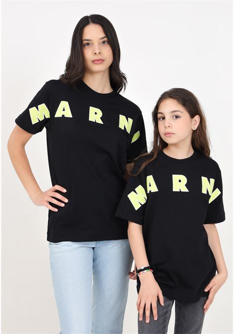 Black short-sleeved T-shirt for women and girls with oversized logo embroidery MARNI | M01265M00RF0M900
