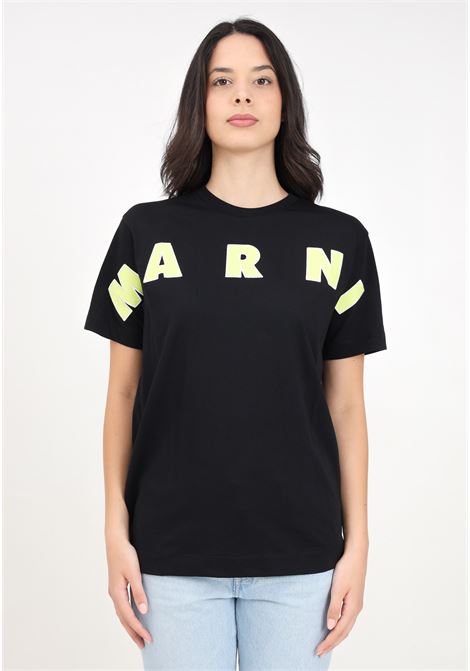 T-shirt a manica corta nera per donna e bambina con ricamo logo over MARNI | M01265M00RF0M900