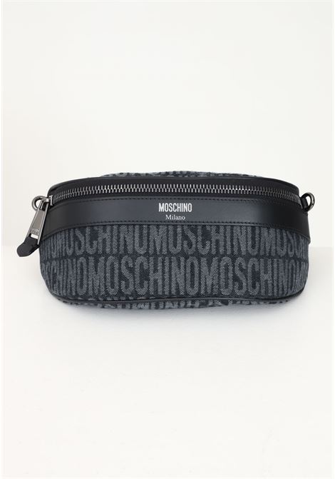 Dark denim bum bag for men and women with jacquard logo MOSCHINO | 2426M770582741555
