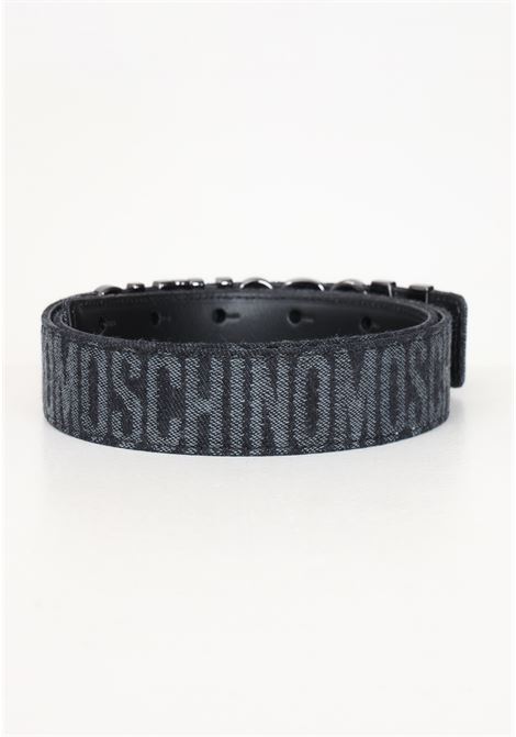 Men's dark denim belt with jacquard logo and logo buckle MOSCHINO | 2426MB801082741555