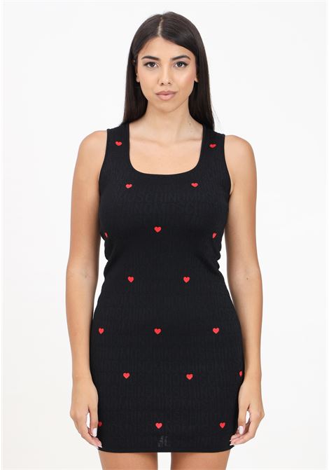 Short black dress for women with jacquard logo and heart embroidery MOSCHINO | 242EM048177001555