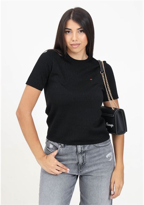 T-shirt a manica corta nera da donna con logo jacquard e cuore MOSCHINO | 242EM090377001555