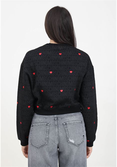 Women's black crewneck sweatshirt with jacquard logo and heart embroidery MOSCHINO | 242EM170777292555