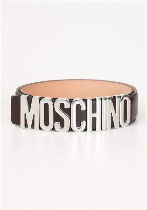 Brown deer leather belt for men and women with logo buckle MOSCHINO | 242Z2801280010103