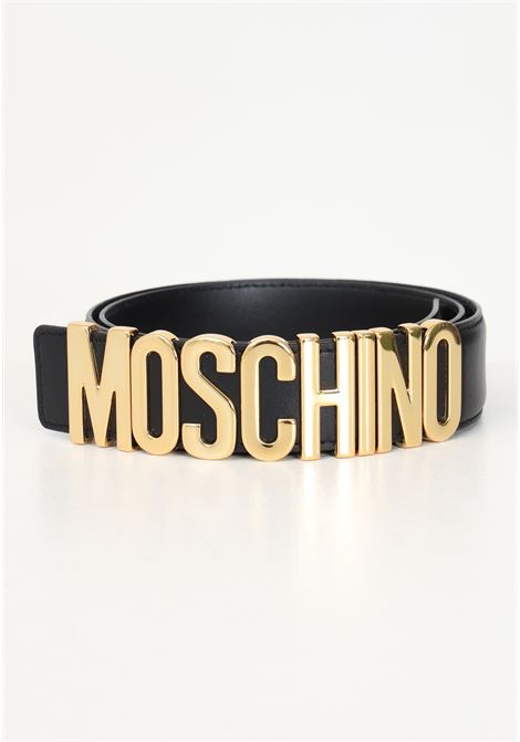 Black deer leather belt for men and women with logo buckle MOSCHINO | 242Z2801280013555