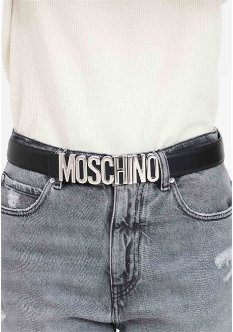 Black deer leather belt for men and women with logo buckle MOSCHINO | 242Z2801280016555