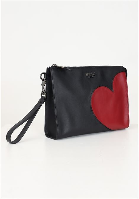 Black clutch bag for men and women with red heart print MOSCHINO | 242Z2841280025555