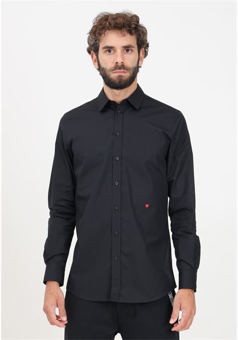 Black elegant men's shirt with heart embroidery MOSCHINO | 242ZR022770351555