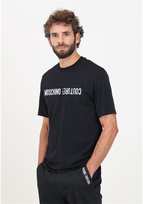 T-shirt a manica corta nera da uomo con ricamo logo MOSCHINO | 242ZR070370411555
