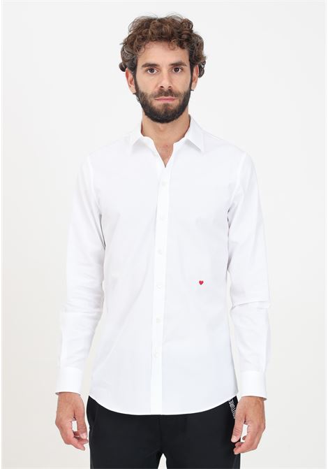 White elegant men's shirt with heart embroidery MOSCHINO | 242ZZ022752351001