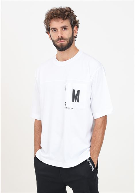 T-shirt a manica corta bianca da uomo con tasca al petto e logo MOSCHINO | 242ZZ070752411001
