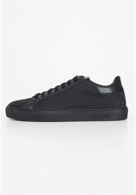 Black men's sneakers with allover logo with laces MOSCHINO | MM15012G1L101000