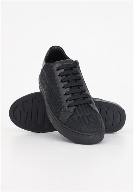 Black men's sneakers with allover logo with laces MOSCHINO | MM15012G1L101000