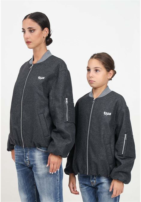 Bomber grigio per donna e bambina con piccolo ricamo logo MSGM | F4MSJGBO209101