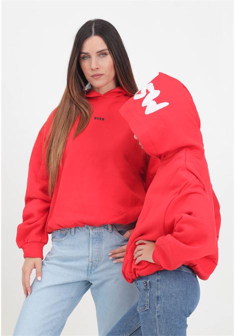 Felpa rossa con cappuccio per donna e bambina con stampa logo MSGM | F4MSJGHS140040
