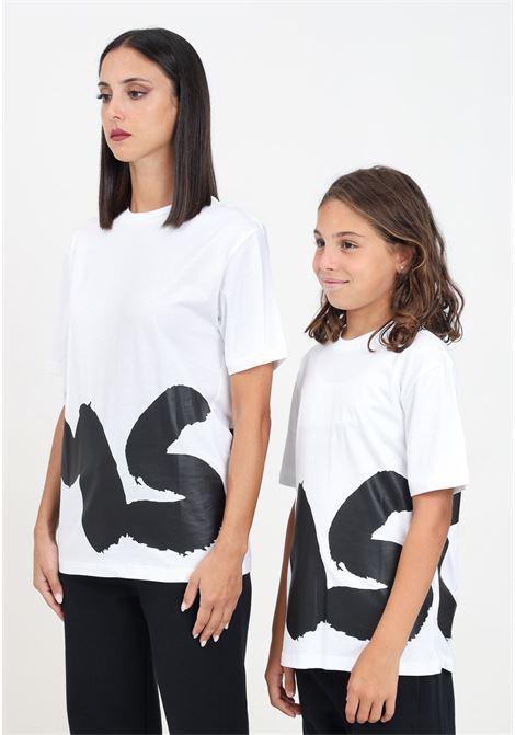 T-shirt a manica corta bianca per donna e bambina con maxi stampa logo MSGM | F4MSJUTH056001