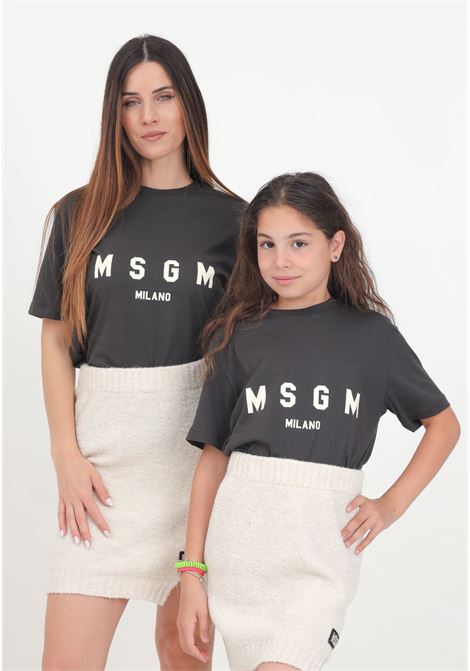 T-shirt a manica corta color piombo per donna e bambina con maxi stampa logo MSGM | F4MSJUTH176103