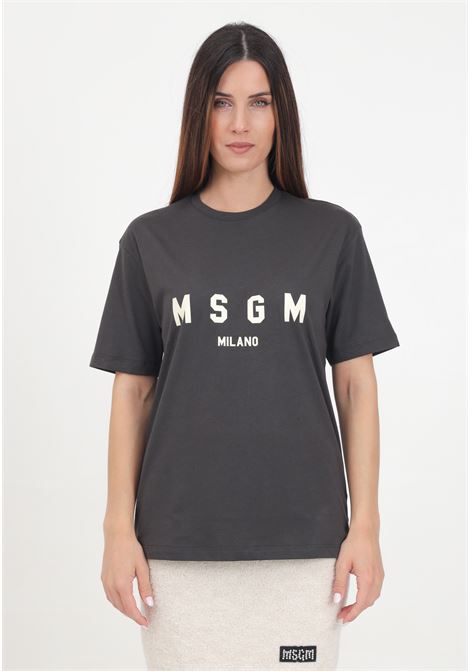 T-shirt a manica corta color piombo per donna e bambina con maxi stampa logo MSGM | F4MSJUTH176103