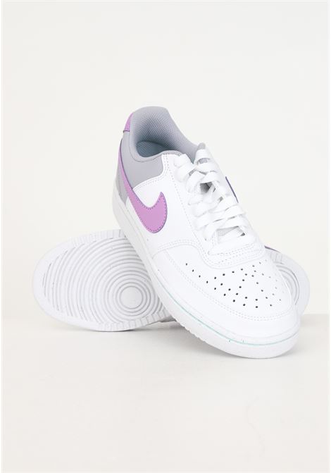 White and gray Nike W Court Vision Low Next Nature sneakers with purple and aquamarine details NIKE | FN7141100
