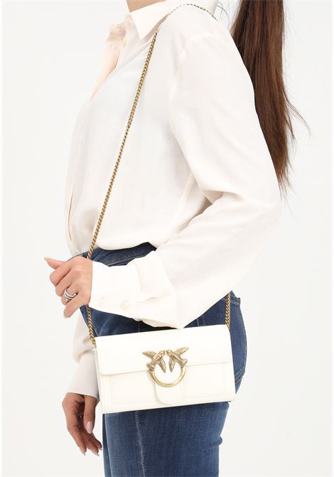 White women's clutch bag with Love Birds Diamond Cut buckle PINKO | 100062-A0F1Z14Q