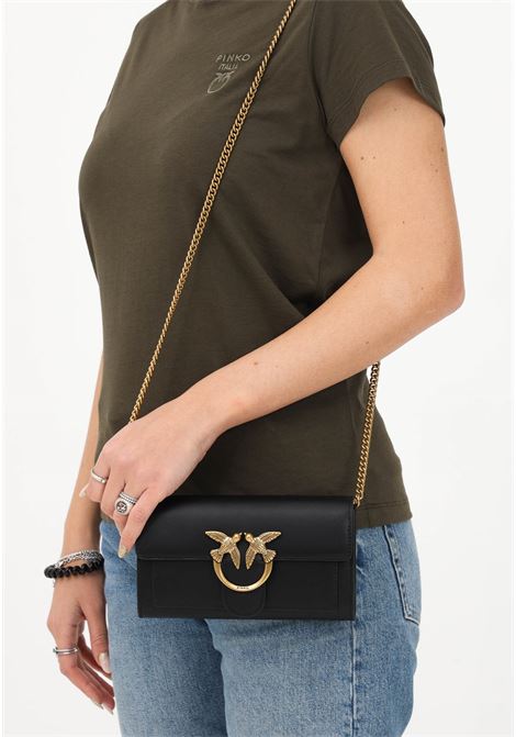 Black women's clutch bag with Love Birds Diamond Cut buckle PINKO | 100062-A0F1Z99Q
