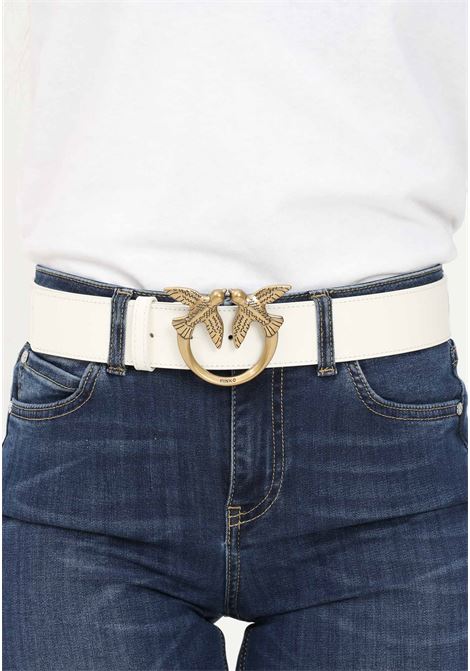 White women's belt with Love Birds Diamond Cut buckle PINKO | 100120-A0F1Z14Q