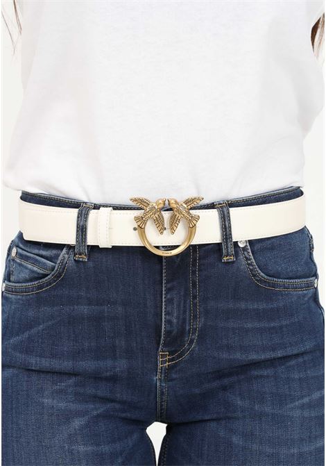White women's belt with Love Birds Diamond Cut buckle PINKO | 100125-A0F1Z14Q