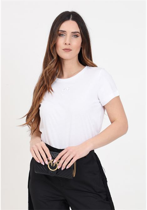 Bussolotto white short-sleeved T-shirt for women with logo embroidery PINKO | 100355-A227Z04