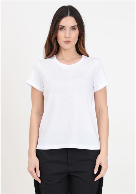 Bussolotto white short-sleeved T-shirt for women with logo embroidery PINKO | 100355-A227Z04