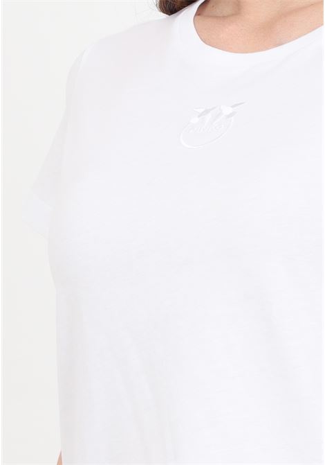 T-shirt Bussolotto a manica corta bianca da donna con ricamo logo PINKO | 100355-A227Z04