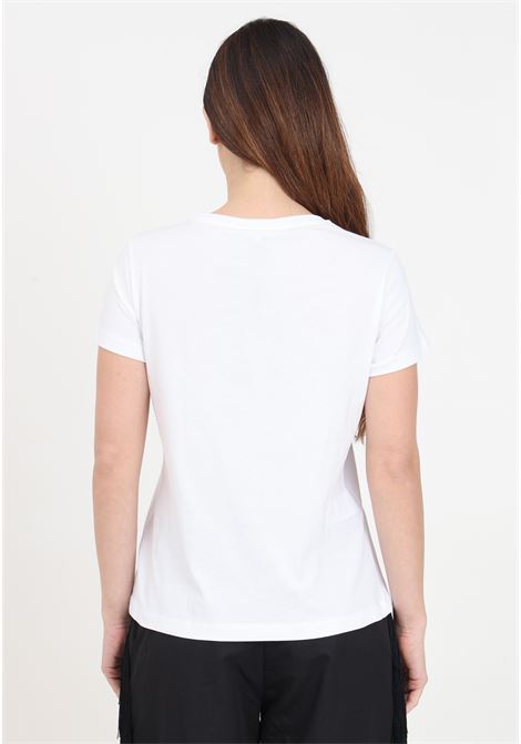 T-shirt Bussolotto a manica corta bianca da donna con ricamo logo PINKO | 100355-A227Z04