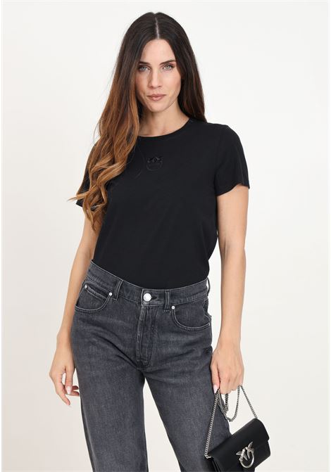 Black short-sleeved Bussolotto t-shirt for women PINKO | 100355-A227Z99