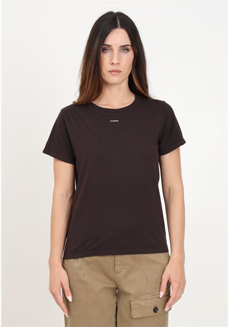 T-shirt basica a manica corta marrone da donna PINKO | 100373-A228M28