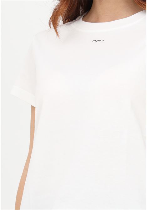 T-shirt manica corta bianca da donna con stampa logo PINKO | 100373-A228Z04